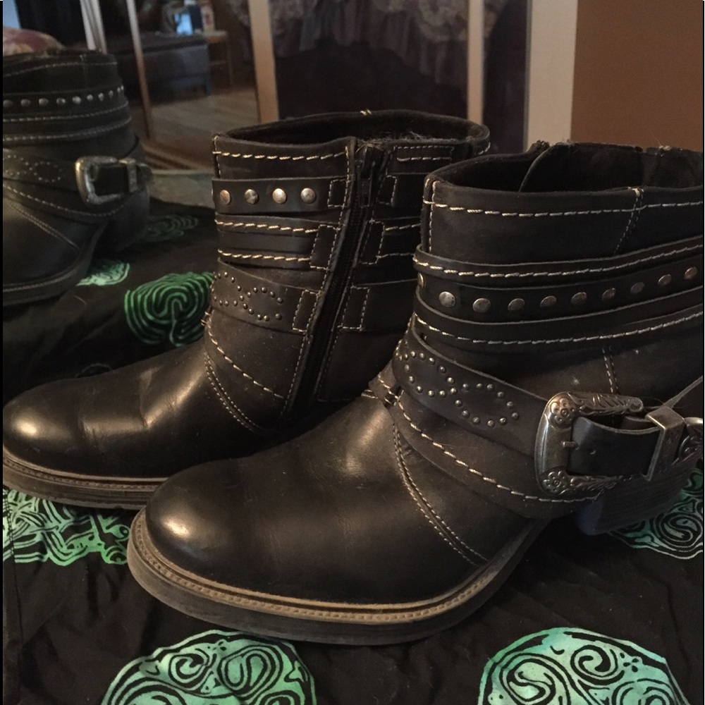 Josef Seibel black leather boots, size 8